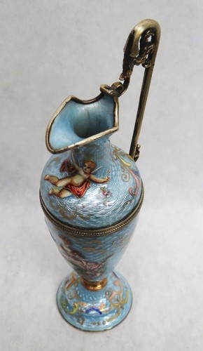 FABULOSO ESMALTE FRANCÉS PARÍS VINTAGE PLATA ESTERLINA 4 7/8" EWER & UNDERDISH - Imagen 7 de 17