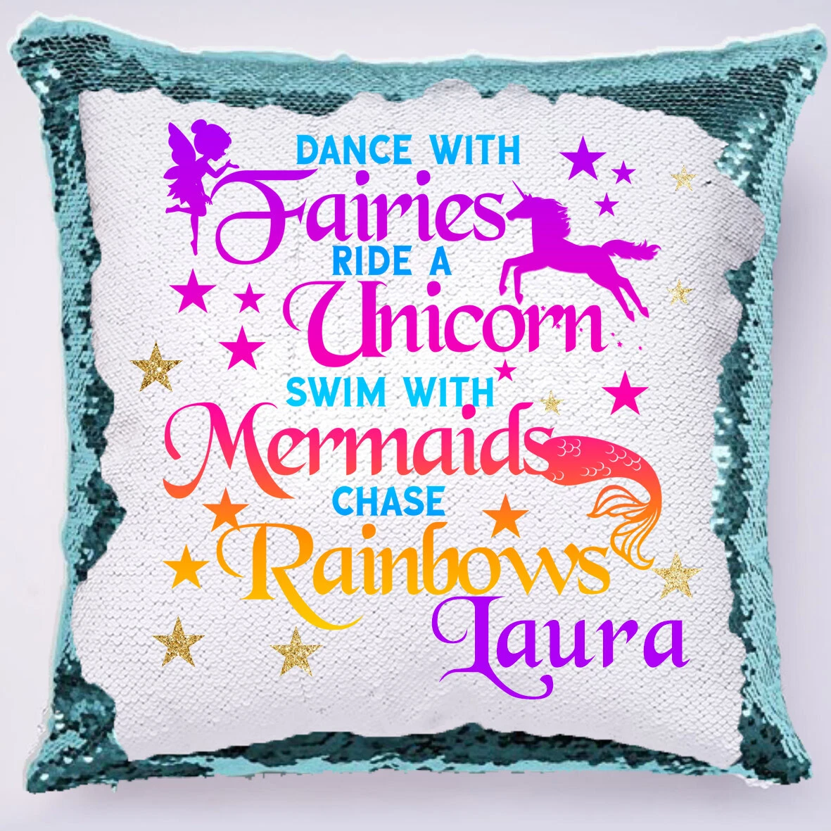 Personalised Pillow Sequin Unicorn mermaid Cushion Magic Birthday