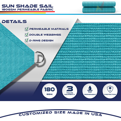 Parasol Vela Turquesa – Tela Toldo Patio UV – Tamaño 11-16 Pies – Dobladillo Recto