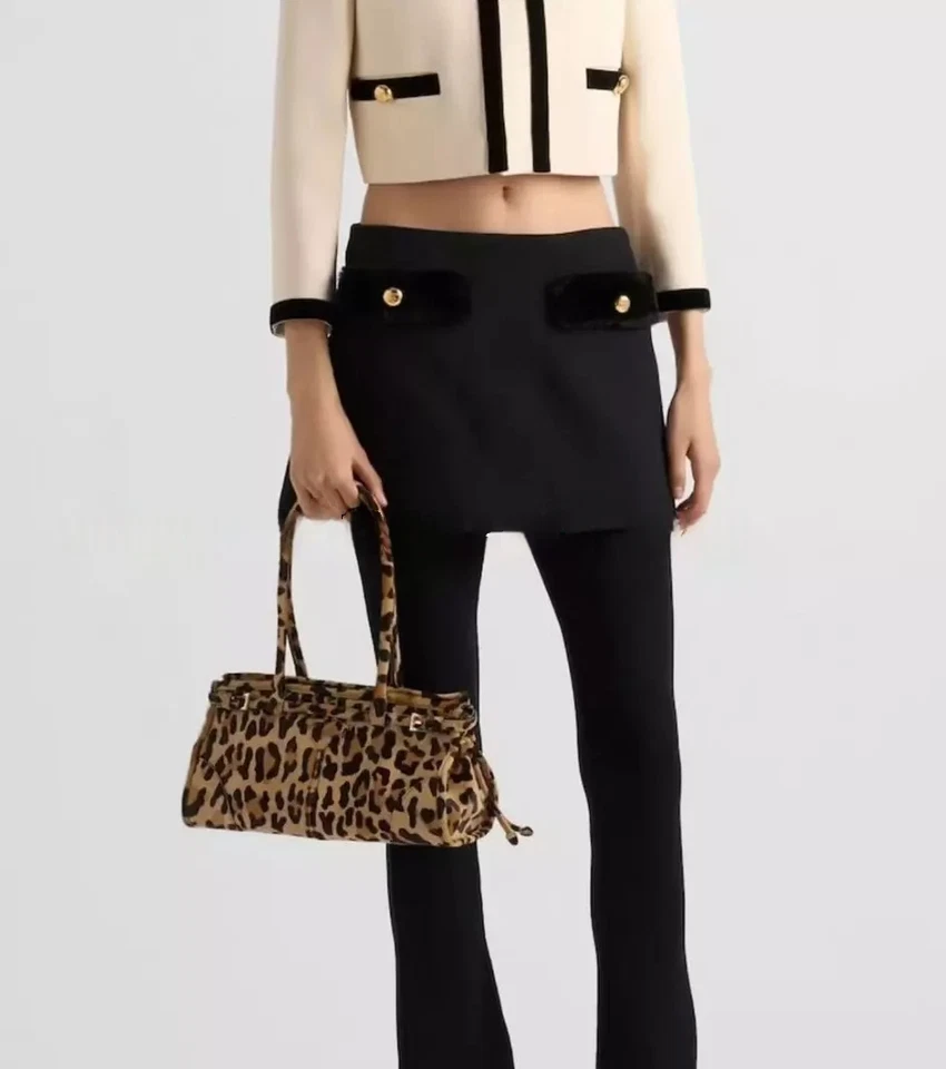 Leopard print horsehair shoulder high-capacity bags strap 32x16x10 cm women 2025 - Image 2 of 3