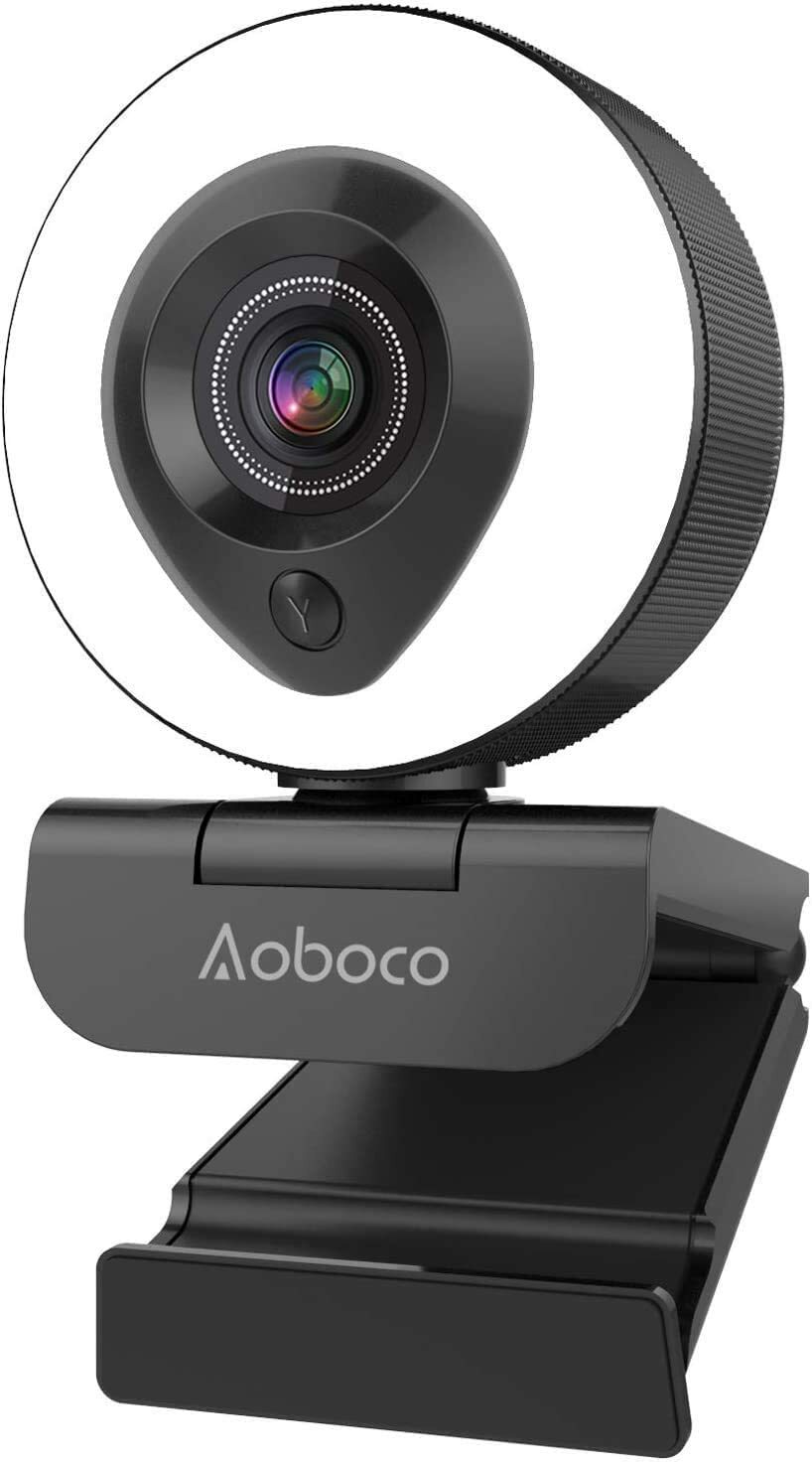 Webcam Streaming 1080P Full HD with Dual Microphone and Ring Light, Aoboco USB P-image