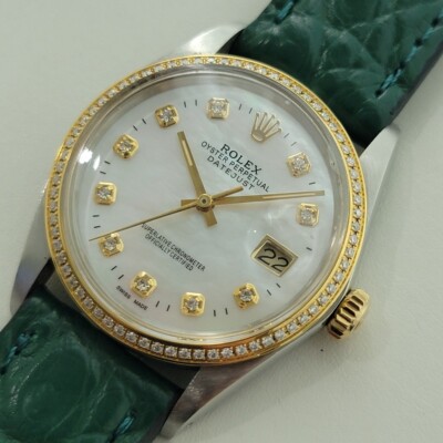 Rolex 16013 Datejust 36mm 18k SS Mens 1980s Diamond MOP Dial Automatic RA552B