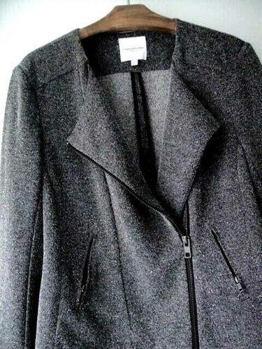 Catherine Malandrino Size Large Charcoal Gray Tweed Zip Front Jacket - Picture 2 of 5