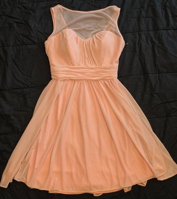 David's Bridal Peach Chiffon Bridesmaid Dress Size 4 Sleeveless Fit Flare  Formal | eBay
