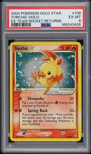 POKEMON GOLD STAR TORCHIC 2004 EX TEAM ROCKET RETURNS #108 HOLO PSA 6