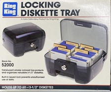 Ring King Locking Diskette Tray 52000 Holds 60 3.5  Diskettes Keyed Lock NEW