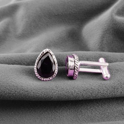Men's Natural Black Onyx Sterling Silver Wrist Cufflinks