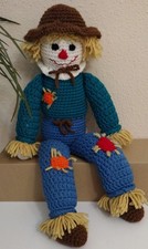 Blue Scarecrow, Vintage, Handmade Crochet, Loves Bird Watching