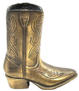 VINTAGE BRASS BRONZE WESTERN COWBOY BOOT HEAVY METAL PLANTER DECOR TAIWAN