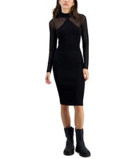 Almost Famous Womens Long Sleeve Ribbed Midi Bodycon Dress, black, Juniors, XL