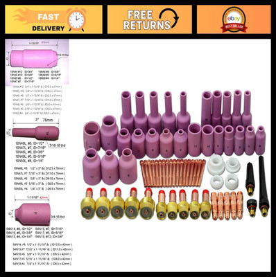 TIG Welding Torch Kit - 67pcs Jumbo Gas Lens, Collet Body, Ceramic Nozzles, Asso