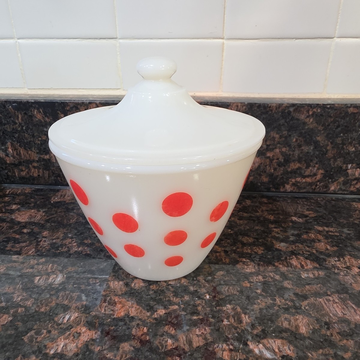 Vintage FIRE KING Glass Red POLKA DOT Grease Jar with Lid | eBay