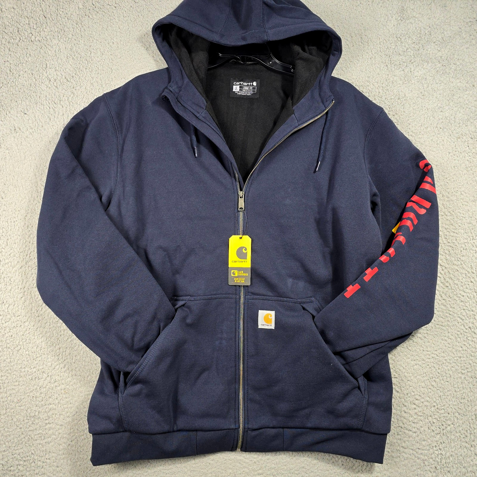 Suéter aislante Carhartt grande alto azul para hombre lluvia exterior sudadera con capucha polar nuevo con etiquetas
