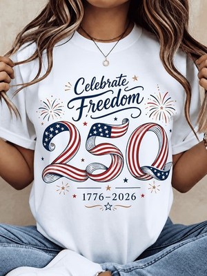 1776 2026 250th Anniversary Celebrate Freedom Patriotic Flag Print T-shirt  