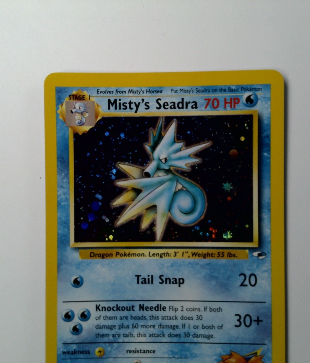 misty's seadra pokemon card value Misty's Seadra Holo Prerelease Pokemon Card 9/132 Gym Heroes Excellent  Condition