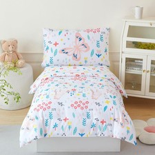 PERFEMET Girls Floral Comforter Set Twin Size 4 Twin 4 pcs , White Butterfly
