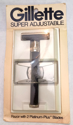 Vintage Gillette Super Adjustable Platinum Plus Razor w/2 Blades - Open Box