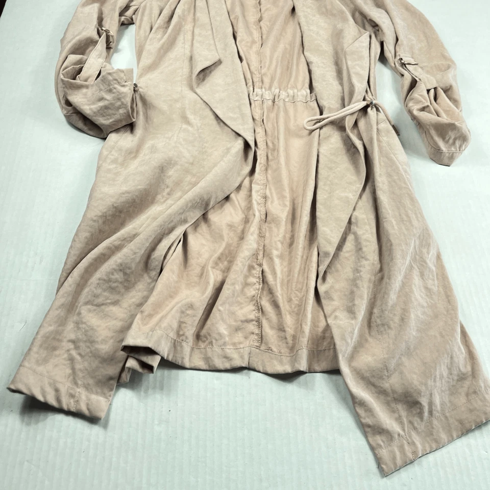 Zara пыльный розовый драпировки куртка M подпоясанный Longline утилиты Anorak открытый переднее пальто - Изображение 2 из 4