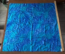 Vintage 100 Pure Silk Scarf Blue Watercolor Abstract Pattern Hand Rolled Hem