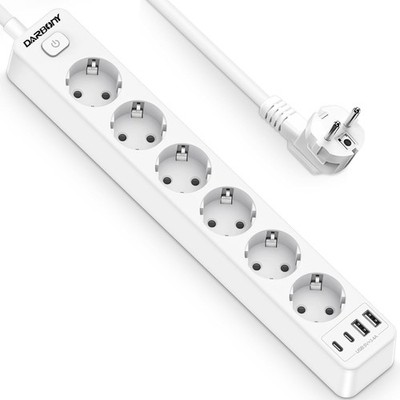 Power Strip with 4 USB, 6-Way Multiple Socket with Switch, Wall Mounted Power...