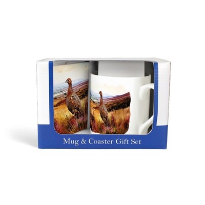 Flying Grouse Tasse & Untersetzer Set - Ländliches Spiel Vögel Landschaft Geschenke