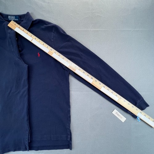 Polo vintage Ralph Lauren polo homme grand bleu manches longues coupe personnalisée pull - Photo 10/11