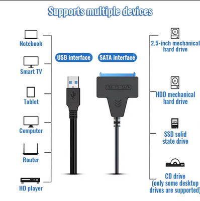 SATA to USB 3.0 / 2.0 Cable for 2.5'' External HDD SSD Hard Drive SATA 3 22 Pin