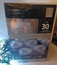 C9 LED Faceted Cool White Prelamped Light Set ,Green Wire 30lights, New Open Box