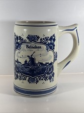 Vintage Delft Blue Heineken Ceramic Stein Hand Painted Made In Holland Mug