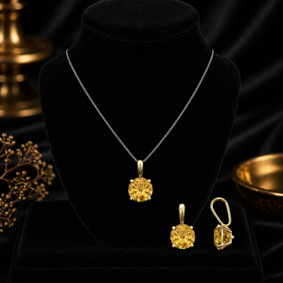 Yellow Gold Citrine Solitaire Pendant Hallmarked British Made All Chain Lengths