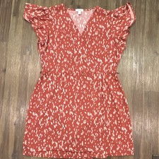 Nine West Petite PXL Red/White Animal Print V-Neck Shift Short Dress Stretch