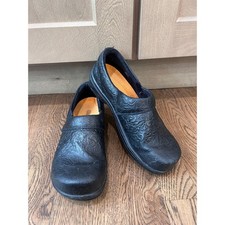 Klogs Mission Black Tooled Leather Slip Resistant Nursing Work Clogs Shoes 7W