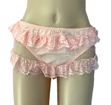 Women s Kawaii PInk Frilly Satiny Ruffle Lace Layers Sissy Brief Panty size XL