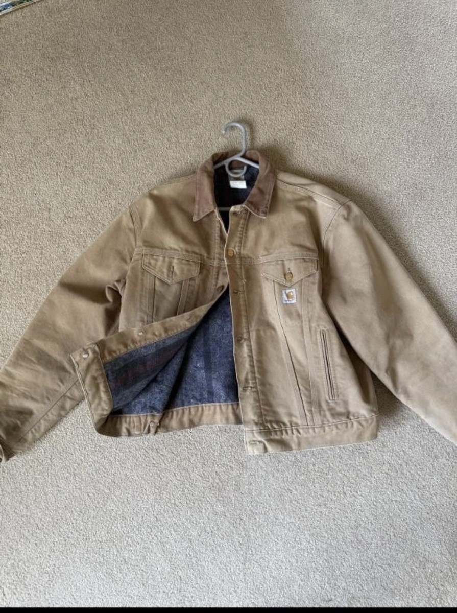 Vintage 90s Carhartt Blanket Lined Trucker Jacket USA J09 BRN Size