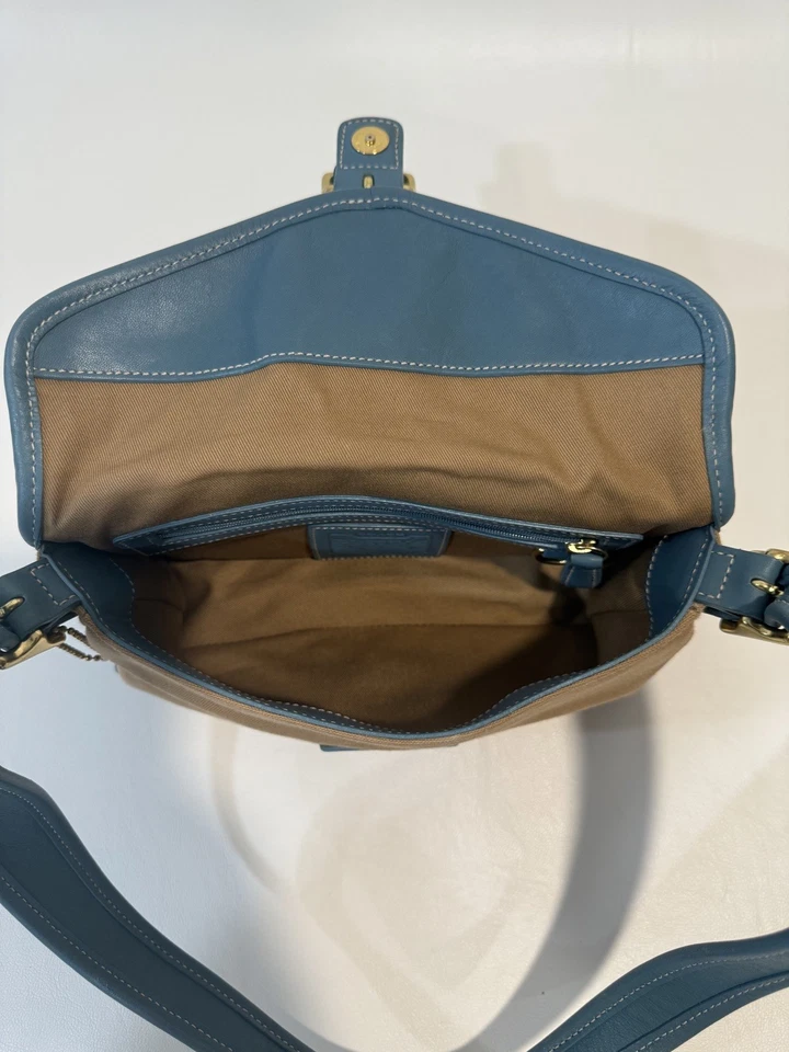 BOLSO DE HOMBRO VINTAGE COACH LEGACY DEMI SOLAPA AZUL TOSTADO LONA CUERO Foto 2 de 4