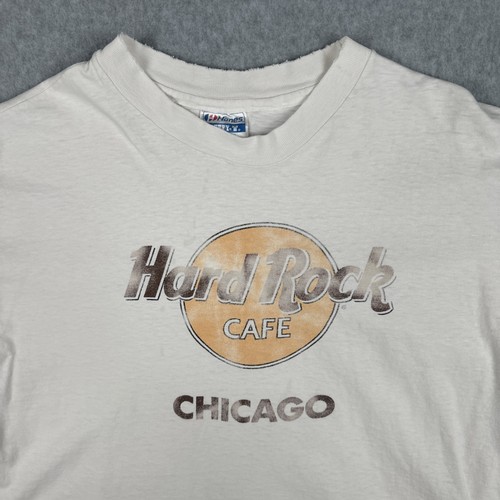 Vtg Hanes Beefy-T XL White Single Stitch Shirt Hard Rock Cafe Chicago USA Made - Picture 5 of 20