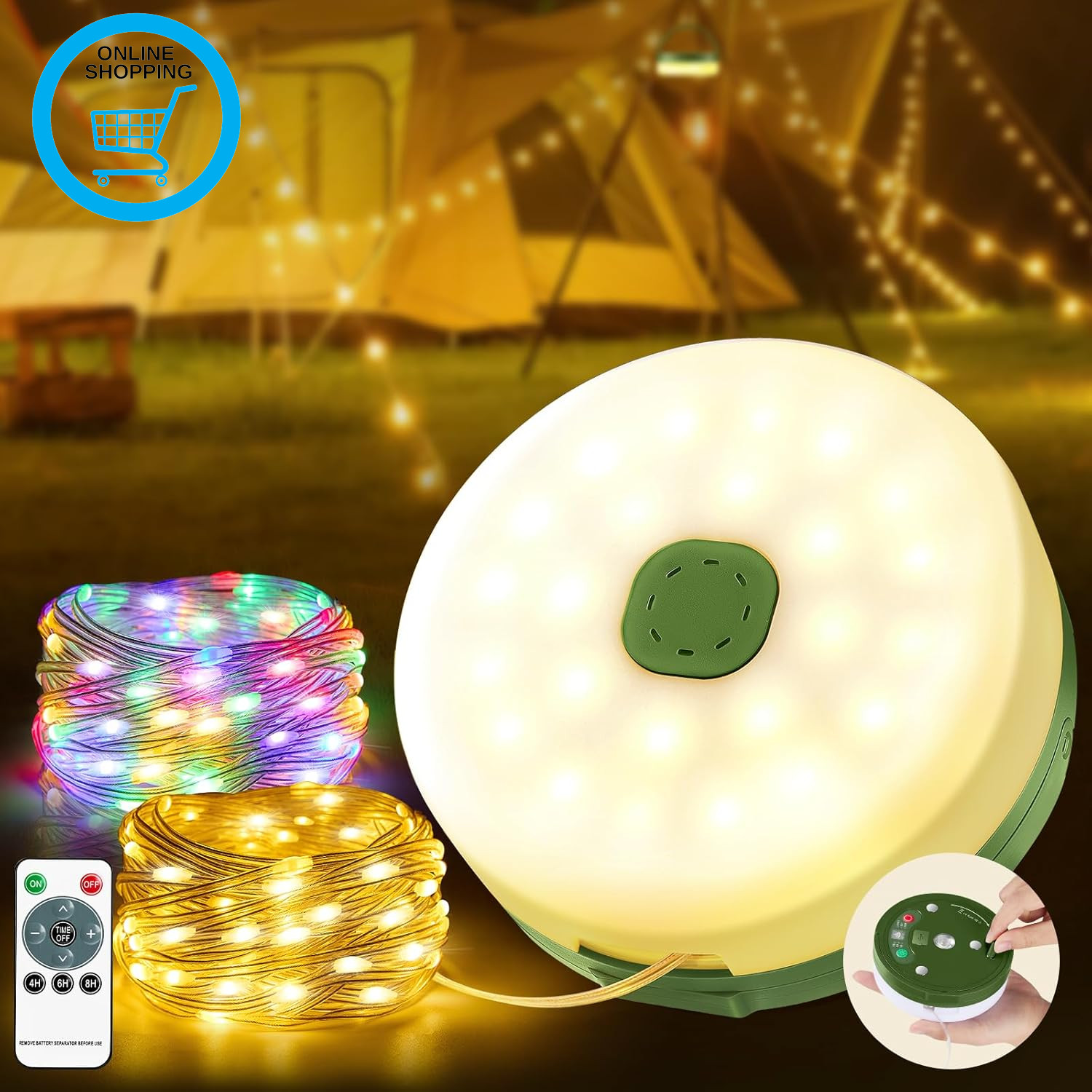 Camping String Lights, 10M LED Outdoor String Lights with 14 Lighting Modes, 250