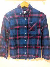 Crown  Ivy Kids Long Sleeve Flannel Button-Up Shirt, Blue Pink Plaid, Size M