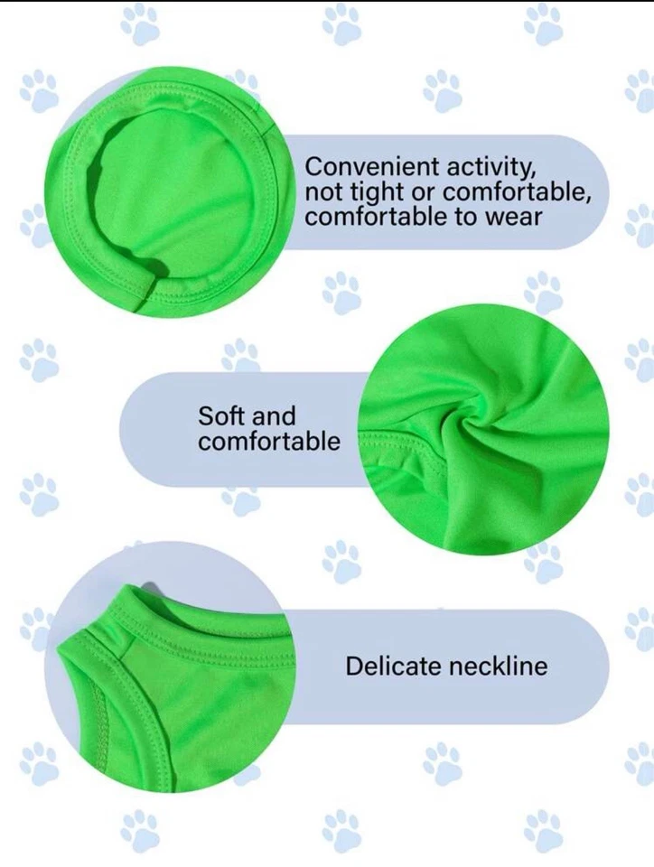 3pcs Fluorescent Green Polyester Solid Color Anti-flea Shedding Dog Shirts -New - Image 4 of 4