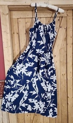 Blue White Floral Maxi Midi Dress Emma & Michele maxi beach cruise keyhole Belt 