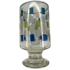 Libbey Nordic Glass MCM Footed Gold Blue Green Geometric Retro Barware 5.5"