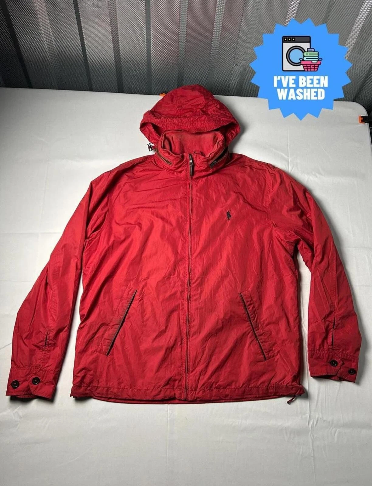 Polo Ralph Lauren Windbreaker Fleece Lined Jacket Packable Hood Red Size M