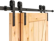 4-14FT Bypass Sliding Barn Door Hardware Kit Single Track System Carbon Steel...