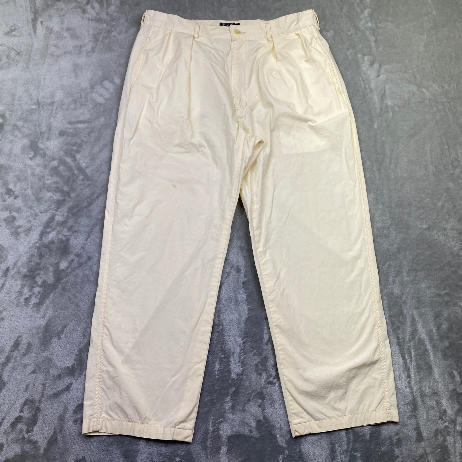 VTG Polo Ralph Lauren Mens Beige Cotton Pleated Chino Pants Sz 34 Fits 33