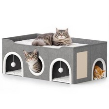 All-in-1 Extra Wide Cat House,Top Bed Three Rooms Cat Condos,Cat Beds for Ind...