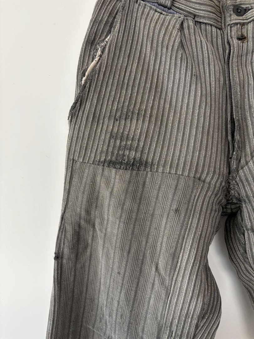 Vintage 1930s 1940s French Work Stripe Pants Repair Bottoms