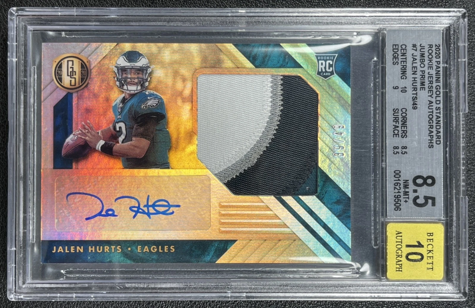 Jalen Hurts Panini Gold Standard Rookie Jersey Autographs Jumbo #JHU Prime