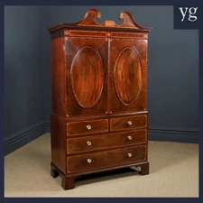 Antique English Georgian Federal Mahogany Linen Press Wardrobe Armoire  (c.1780)