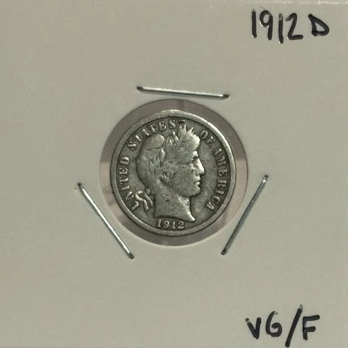1912 D Barber Dime, 90% Silver, VG/F Condition. Very Nice! 🔥