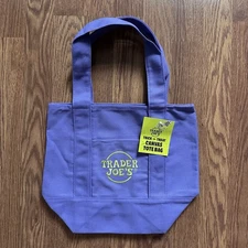 Trader Joes Halloweeen Mini Canvas Tote Bag Purple